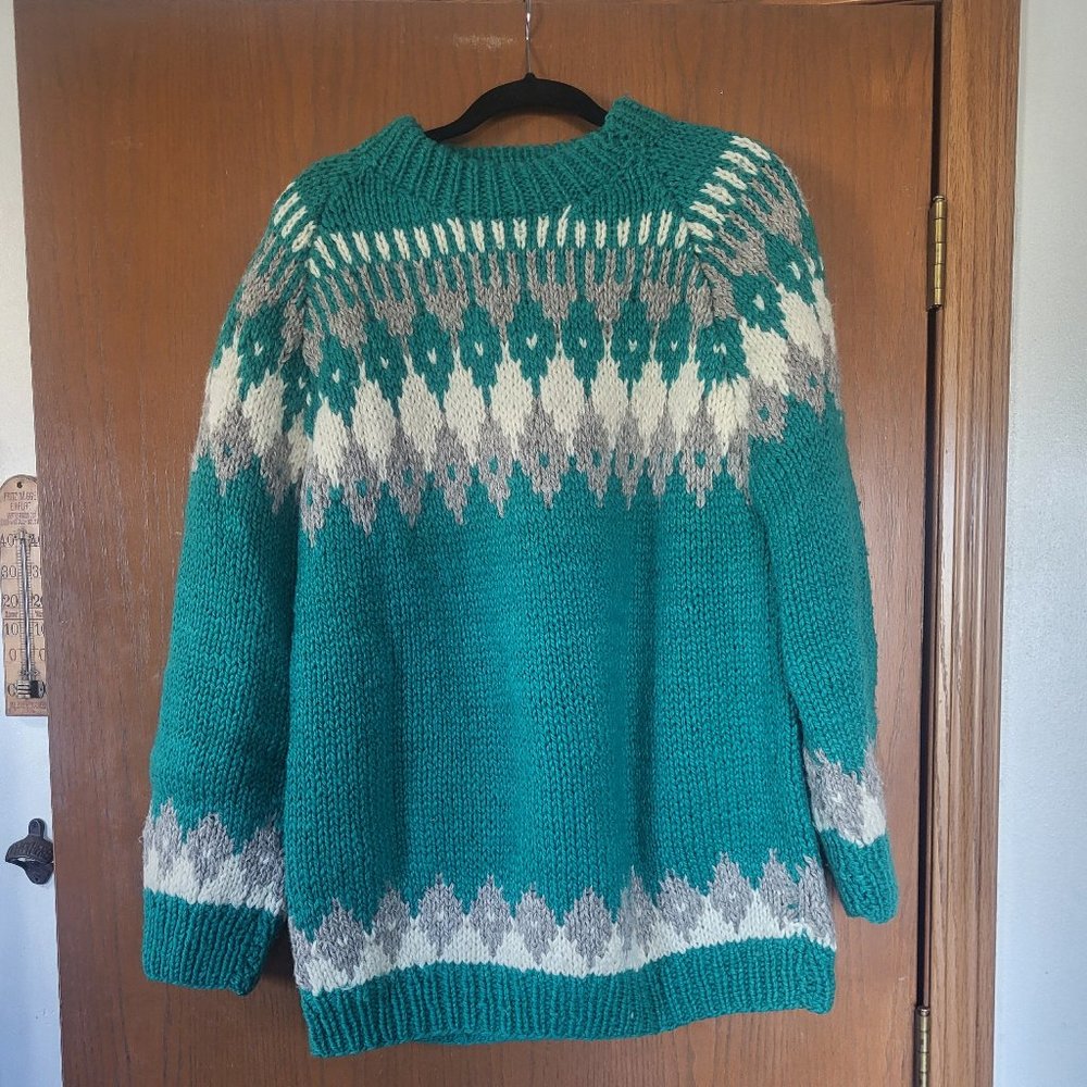 Vintage Green Wool Fisherman Sweater Chunky UNISEX